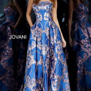 Print Strapless Prom Jovani Ballgown